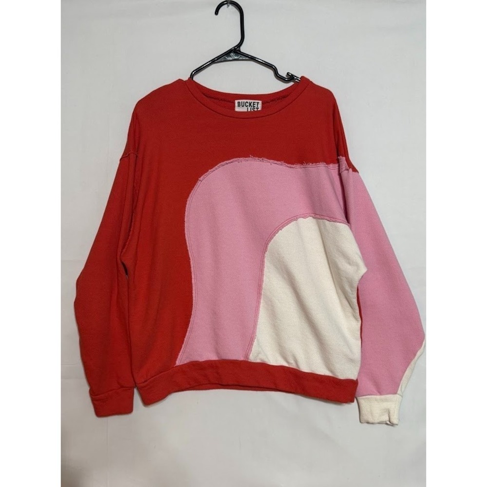 Bucket List Colorblock Sweatshirt Womens L Red Pink‎ Crewneck Pullover